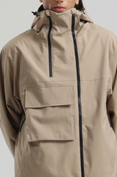Men's Khaki Asym-Zip Utility Pocket Waterproof Snow Jacket